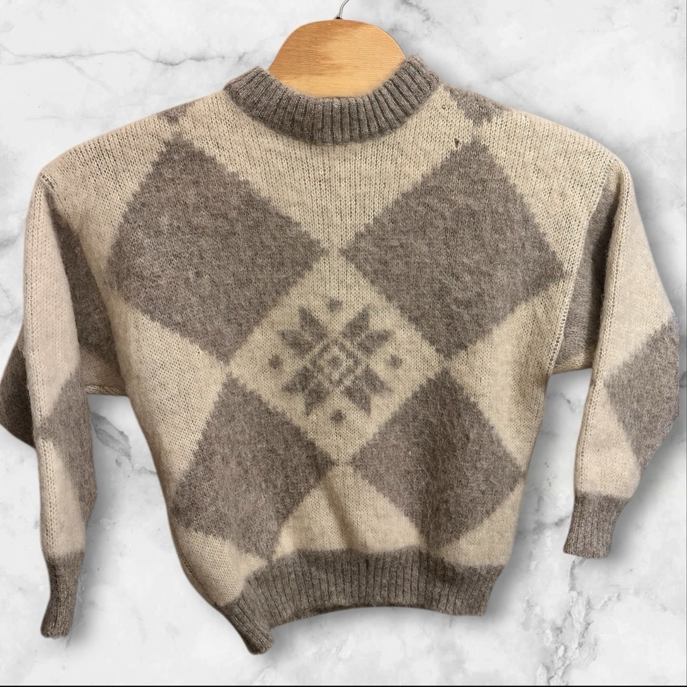 Hilda Ltd Wool Sweater from Iceland, Beige & Gray Crewneck Pullover Sz Large